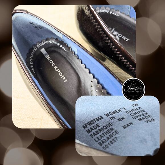 Rockport Dark Brown NWOT Patent Leather Slip On Block Heel Pumps Size 7W - Picture 9 of 13